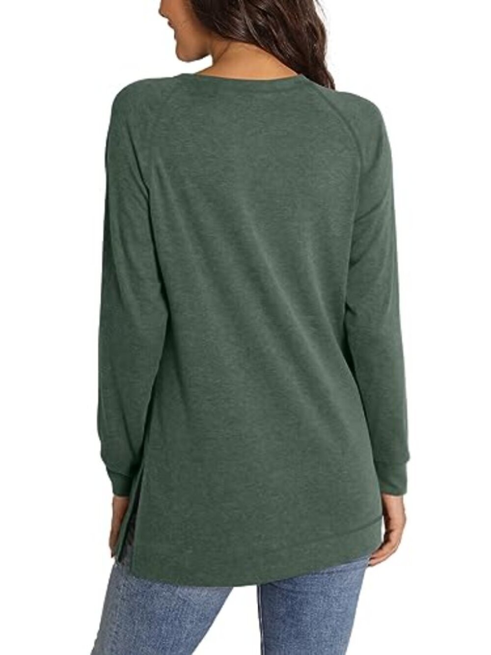 ๐ Women Crewneck Sweatshirt Long Sleeve Pullover Fashion Side Slit Tunic Tops - Picture 3 of 5